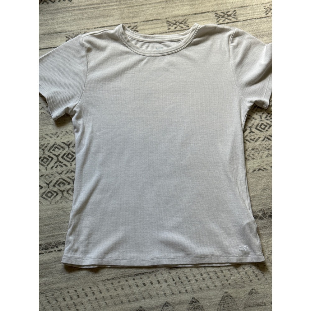Vineyard Vines Women's White Ribbed Short Sleeve T-Shirt‎ Top medium